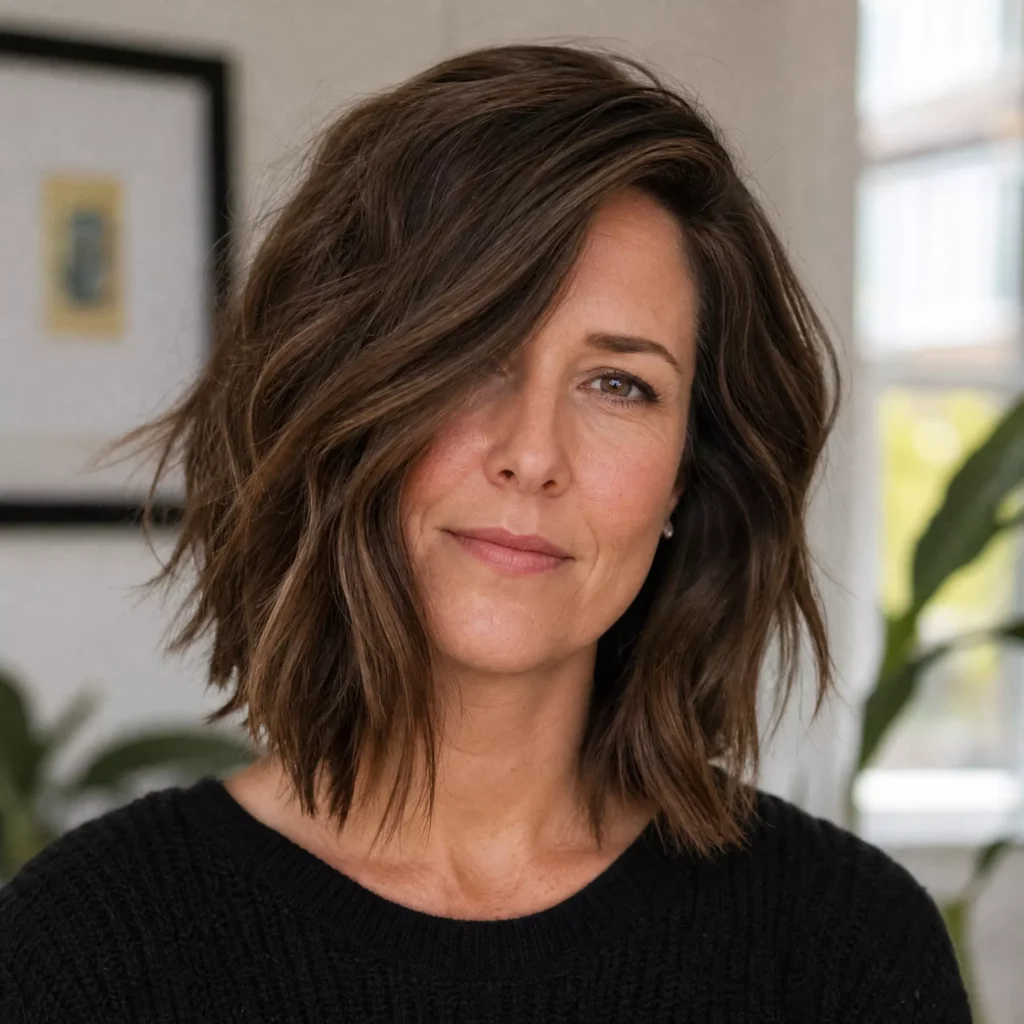 9 textured long bob with side part